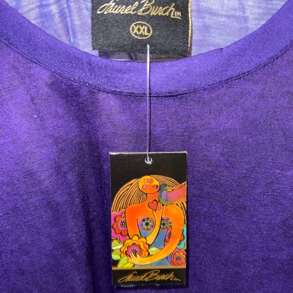 Laurel Burch Cat Art Top XXL Purple Colorful Whimsical 2015 Deadstock NWT - Picture 8 of 13